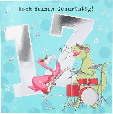Zahlenkarte zum 17. Geburtstag mit Musik, veredelte Klappkarte mit originellem Innent