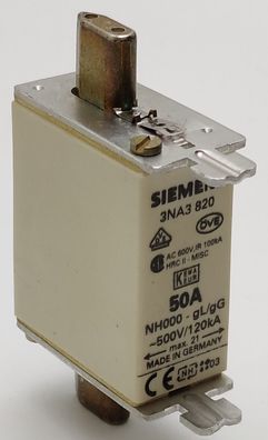 Siemens NH000 3NA3820 Sicherung 50A gLgG 500V120kA