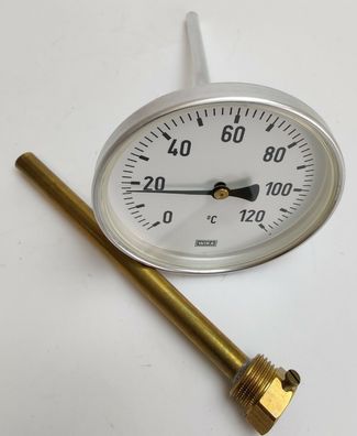 WIKA Bimetall Thermometer 0°C-120°C Ø100mm Tauchschaft 160mm 12574245 mit Hülse