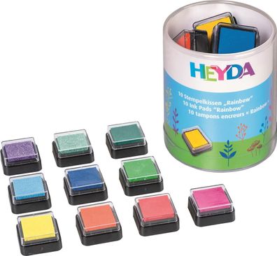 Heyda 204888470 Mini-Stempelkissen Set "Rainbow" 3 x 3 cm gelb, orange, rot, pink,