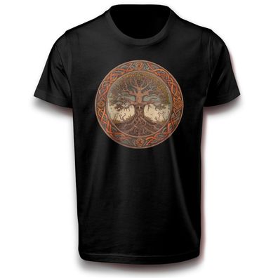 Keltischer Baum des Lebens Wikinger Rune Baumwolle T-Shirt Odin Valhalla Tribal