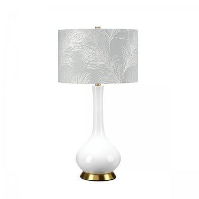 Elstead Lighting Milo Tischleuchte 1-Light Messing Weiß Stoffschirm gemustert 69cm