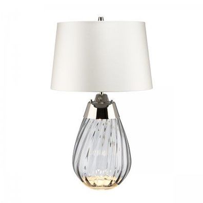 Elstead Lighting Lena Tischleuchte Small 2-Light Rauchglas Nickel Stoffschirm Kaltwei