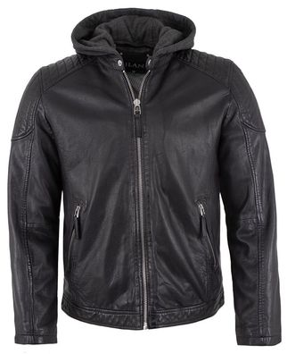 Jilani - Herren Lederjacke Kapuze Lammnappa night dunkles blau