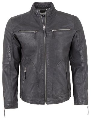 Herren Lederjacke Lammleder blau-anthra