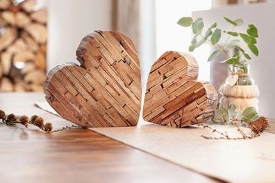 Holzdeko Herz 2er Set Zuhause Love Liebe Familie Geschenk Holz Deko