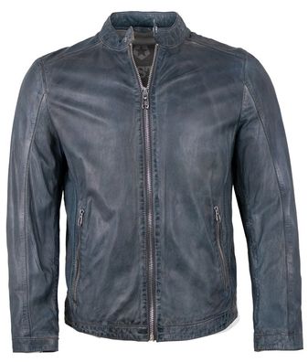 Milestone - Herren Lederjacke Lammnappa jeans denim blau