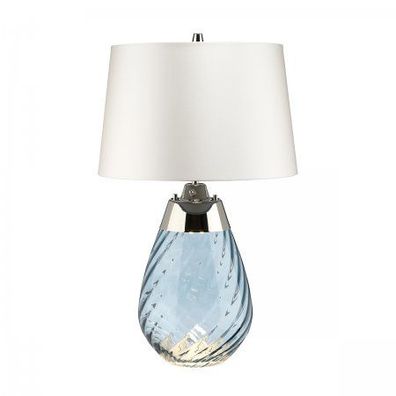 Elstead Lighting Lena Tischleuchte Small 2-Light Blau Nickel Stoffschirm Altweiß 61cm