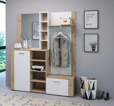 Garderobe Garderobenmöbel Flurgarderobe Dielenset Wohnmöbell Artisan Eiche Weiß