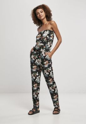 Urban Classics Damen Overall Ladies Viscose Bandeau Jumpsuit Black Tropical