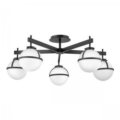 Elstead Lighting Hollis Deckenleuchte Semi-Flush 5-Light Schwarz Opalglas E14 IP44