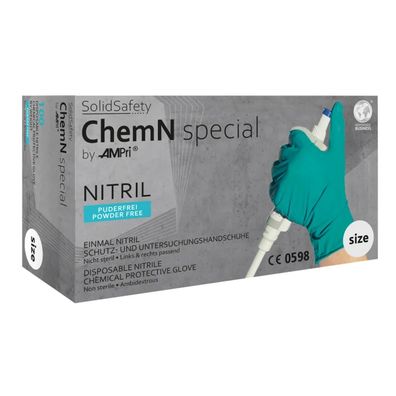 SolidSafety ChemN Special, Nitril Schutz- und Untersuchungshandschuh, puderfrei, grün