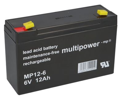 Multipower Blei-Akku MP12-6 Pb 6V 12Ah Faston 4,8mm