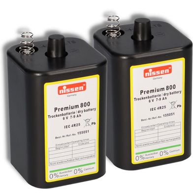 2x Nissen 4R25 Premium 800 - 6V 7-9Ah 6 Volt Hochleistungs- Blockbatterie für