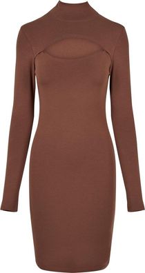 Urban Classics Damen Ladies Stretch Jersey Cut-Out Turtleneck Dress Bark