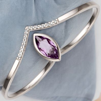 Damen Zweifinger Ring 333 Gold Weißgold 1 Amethyst 16 Zirkonia Zweifingerring