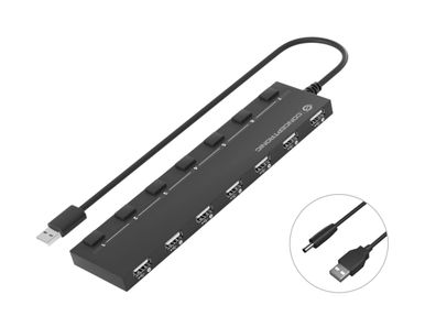 Conceptronic Hubbies08b Conceptronic USB-Hub 7-Port 2.0 ->7x2.0 extra o. Netzteil sw