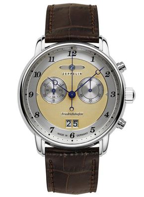 Zeppelin Herrenarmbanduhr Chronograph Friedrichshafen Braun/Goldfarben 8584-5