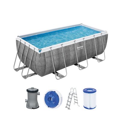 Power Steel™ Frame Pool Set mit Filterpumpe 412 x 201 x 122 cm, Rattan-Optik (Schi