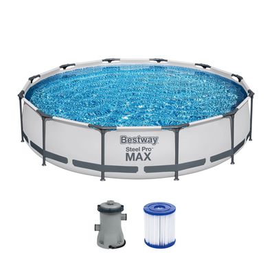 Steel Pro MAX™ Frame Pool Set mit Filterpumpe Ø 366 x 76 cm, lichtgrau, rund