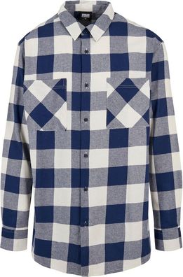 Urban Classics Long Oversized Checked Shirt Darkblue/Cream