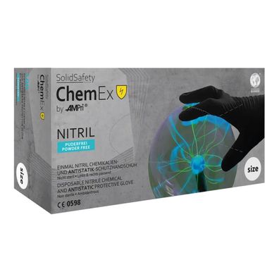 SolidSafety Chem Ex, Nitril Chemikalien- u. Antistatik-Schutzhandschuh, puderfrei, sc