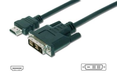 AK-330300-100-S HDMI Adapterkabel, Typ A-DVI(18 + 1) St/St, 10.0m, Full HD, UL, sw