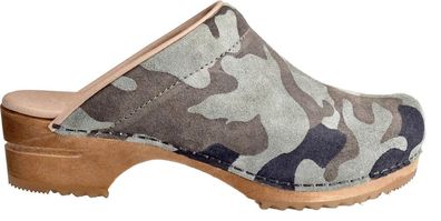 Sanita Damen Clog Wood-Soldi Open Olive camouflage