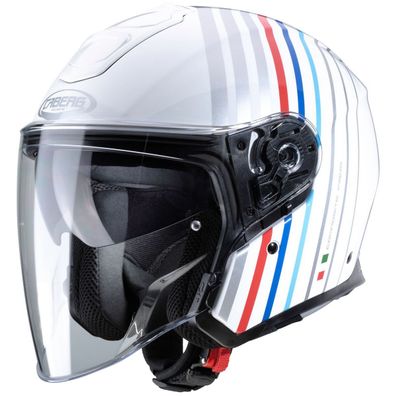 Caberg Motorrad Jethelm Flyon Bakari Weiß/Silber-Blau-Rot