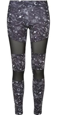 Urban Classics Damen Ladies Tech Mesh AOP Leggings Blackuniverse