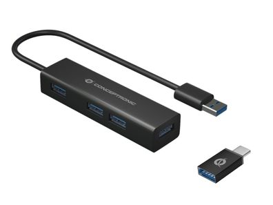 Conceptronic Hubbies06b Conceptronic USB-Hub 4-Port 3.0 ->4x3.0 + TypC A o. Netzt. sw