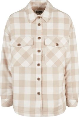 Urban Classics Damen Ladies Flanell Padded Overshirt Whitesand/Lighttaupe