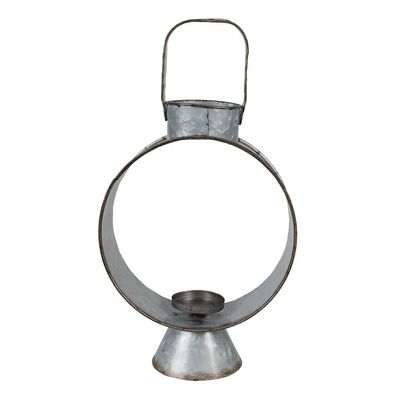 Clayre & Eef Windlicht 23x11x43 cm Grau Metall Glas Rund (Gr. 23x11x43 cm)