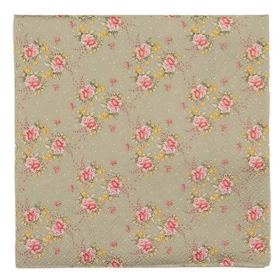 Clayre & Eef Servietten Papier 20er Set 33x33 cm (20) Grün Rosa Papier Blumen