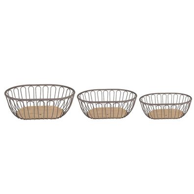 Clayre & Eef Aufbewahrungskorb 3er Set 33x23x12 cm Grau Braun Eisen Holz Oval