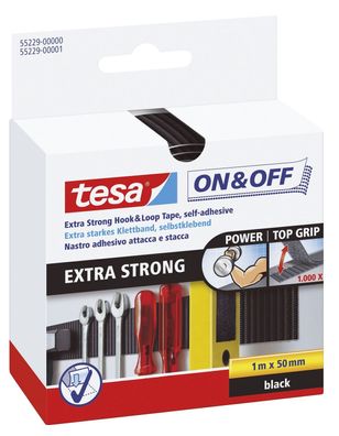 tesa 55229-00000-02 On- & Off-Klettband extra stark, 1m x 50mm, schwarz(S)