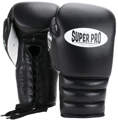 Super Pro Combat Gear Knock Out Boxhandschuhe Schnürung Schwarz/Weiß