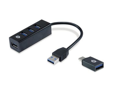 Conceptronic Hubbies04b Conceptronic USB-Hub 4-Port 3.0 ->4x3.0 + TypC A o. Netzt. sw