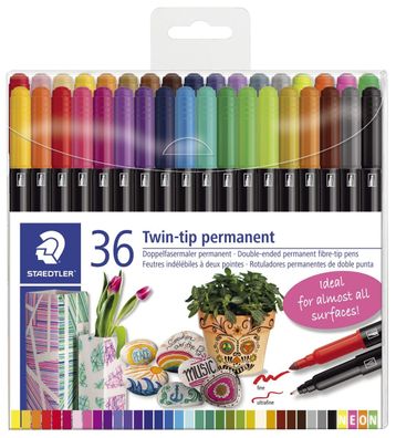 Staedtler® 3187 TB36 Fasermaler permanent duo - 36 Farben, sortiert