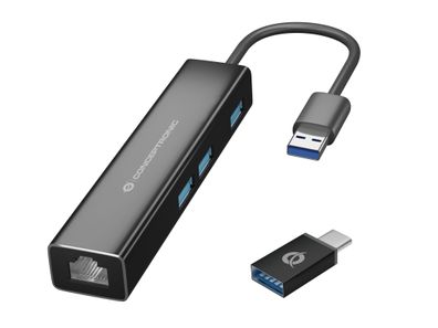 Conceptronic DONN07BA Conceptronic Adapter USB3.0-> RJ45,3xUSB3.0, ypC Ad 0.15m sw