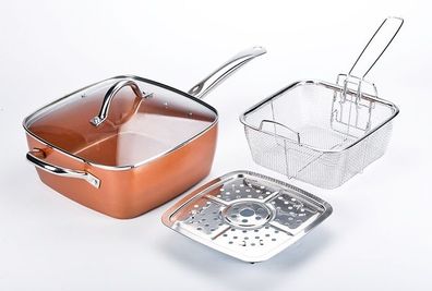 Multi Pfanne Induktion 4-teilig Antihaft 24 x 24 x 9,5 cm Antikratz Deckel Fritteu