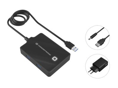 Conceptronic Hubbies11bp Conceptronic USB-Hub 4-Port 3.0 ->4x3.0 m. Netzteil sw