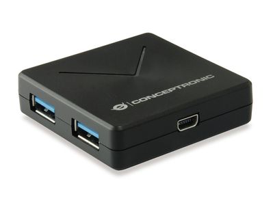 Conceptronic Hubbies02b Conceptronic USB-Hub 4-Port 3.0 ->4x3.0 o. Netzteil sw