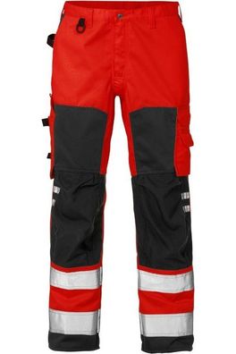 Fristads Warnschutz-Hose High Vis Hose Kl. 2 2026 PLU Warnschutz-Rot/Schwarz