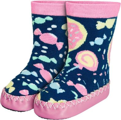 Playshoes Kinder Hüttenschuh Bonbons Marine/Rosa