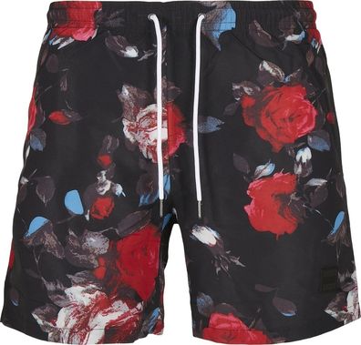 Urban Classics Badehose Pattern Swim Shorts Black Rose Aop