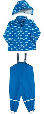 Playshoes Kinder Regen-Set Hai Allover Blau