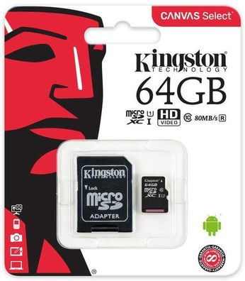 Kingston SDCS/64GB MicroSD Canvas Select Geschwindigkeiten der Klasse 10 UHS-I –