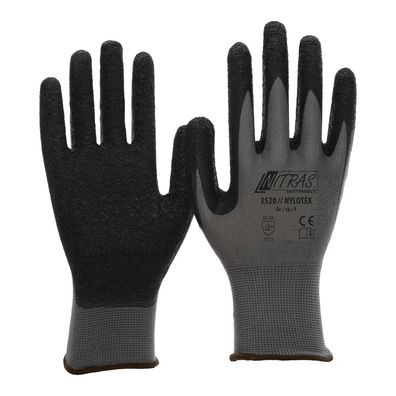 NITRAS Nylotex, Nylonhandschuhe, grau, Latex-Beschichtung, schwarz (Farbcode: 1210),