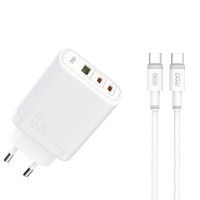 XO Wandladegerät CE04 PD 65W QC 45W 1x USB 2x USB-C weiß + USB-C - USB-C Kabel